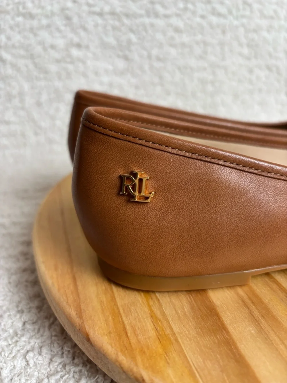 Lauren Ralph Lauren Jayna Nappa Leather Ballet Flats Coquette Size 7 in Brown